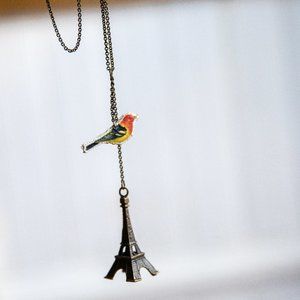 Yellow Bird and Eiffel Tower Necklace